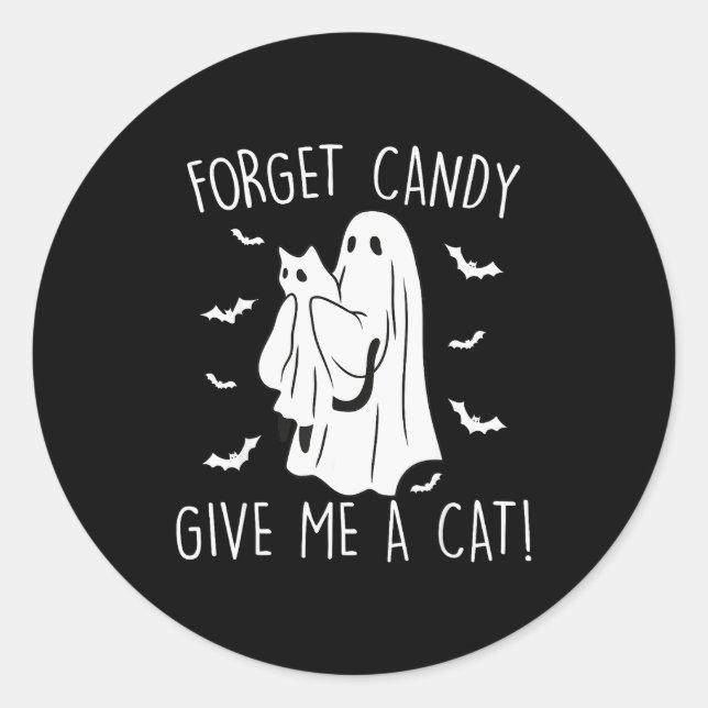 Adesivo Funny Halloween Cat Ghost Forget Candy Give Me Cat (Frente)