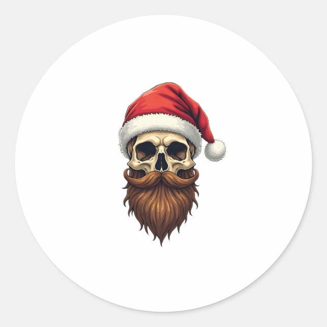 Adesivo Funny Hipster Santa Skull Face With Hat Beard Chri (Frente)