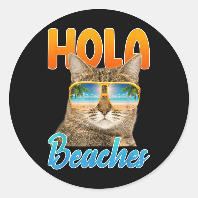 Adesivo Funny Hola Beaches Cat Kitten Lover Beach Summer V (Frente)