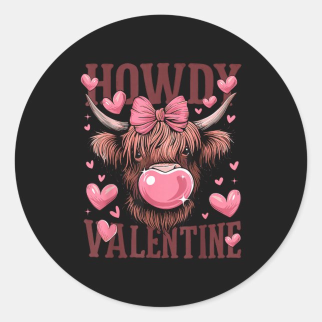 Adesivo Funny Howdy Valentine Highland Cow Valentine’s Day (Frente)