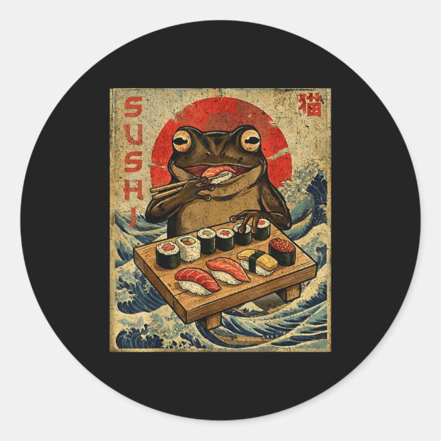 Adesivo Funny Japanese Kawai Frog Pun Food Frog Humor Sush (Frente)