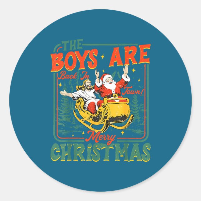 Adesivo Funny Jesus Santa The Boys Are Back In Town Merry  (Frente)