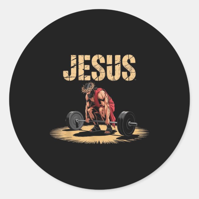 Adesivo Funny Jesus Weightlifting Christian Gym Humor  (Frente)