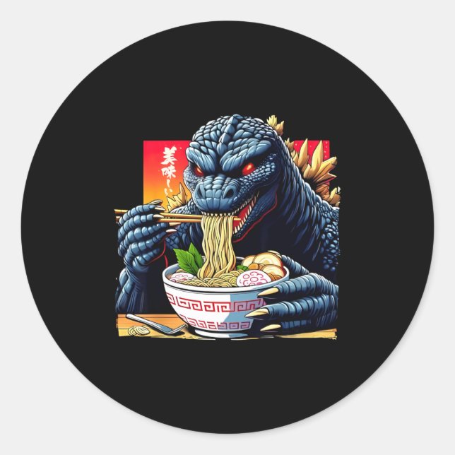 Adesivo Funny Kaiju Eating Ramen Japanese Monster Lover Bi (Frente)
