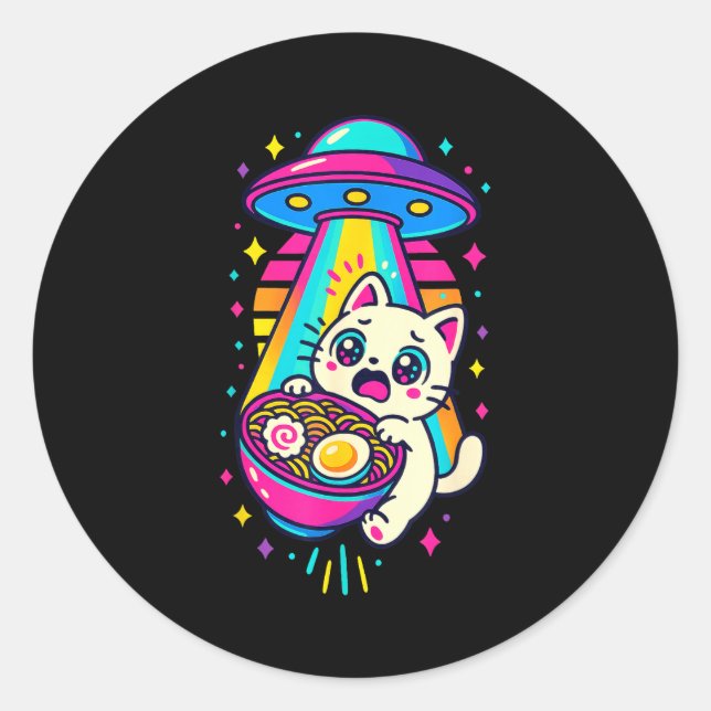 Adesivo Funny Kawaii Cat Ramen Ufo Japanese Anime Women Gi (Frente)