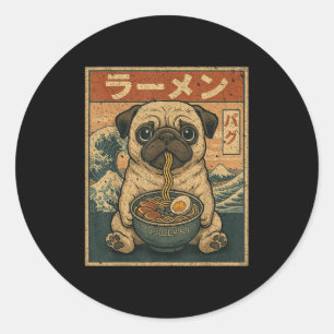 Adesivo Funny Kawaii Ramen Pug Noodles Japoneses Pug Comen