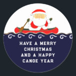 Adesivo funny kayaking Christmas Classic Round Sticker<br><div class="desc">Funny Santa Claus canoeing or kayaking design and amusing line.</div>