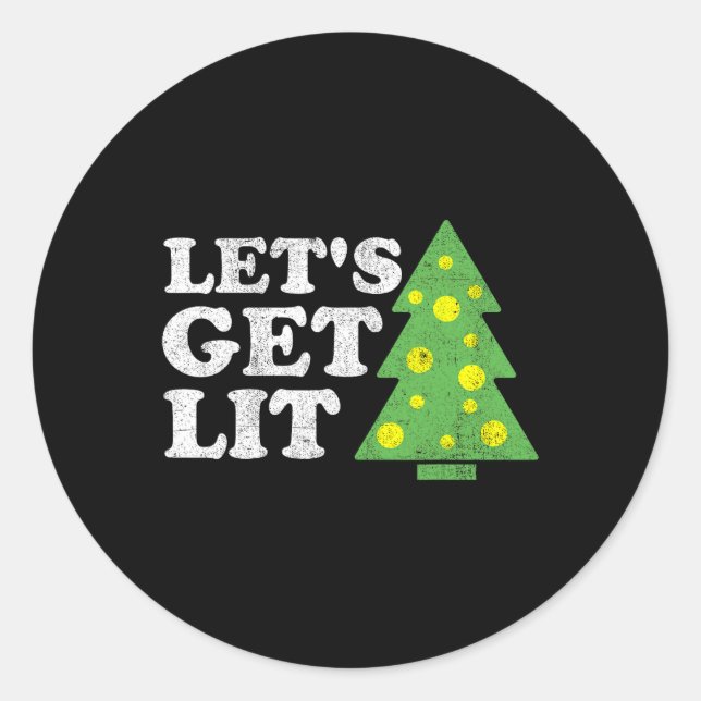 Adesivo Funny Lets Get Lit Christmas Tree Retro Ugly Party (Frente)