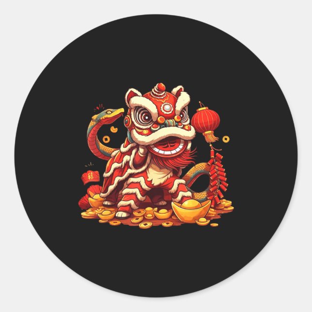 Adesivo Funny Lion Snake Chinese New Year 2025 Womens Mens (Frente)