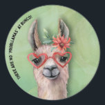 Adesivo Funny Llama Bunco<br><div class="desc">Um adesivo bonito e engraçado para se juntar aos seus convites do Bunco,  usar como guardanapo ou vestir na sua angariação de fundos do Bunco. Linda lhama deixa você saber que não há "problemas" em Bunco,  Divertido para todos os jogadores da noite para o dia.</div>
