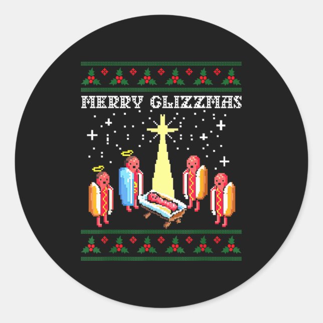 Adesivo Funny Merry Glizzmas Hot Dogs Family Group Ugly Ch (Frente)