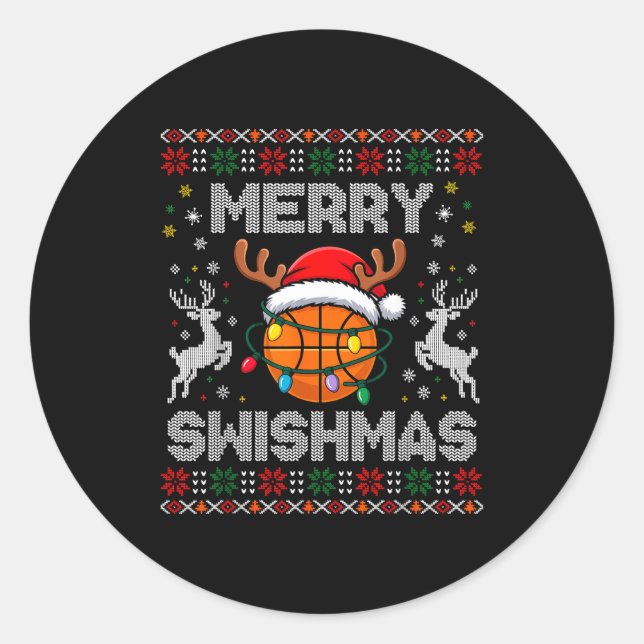 Adesivo Funny Merry Swishmas Basketball Christmas Reindeer (Frente)