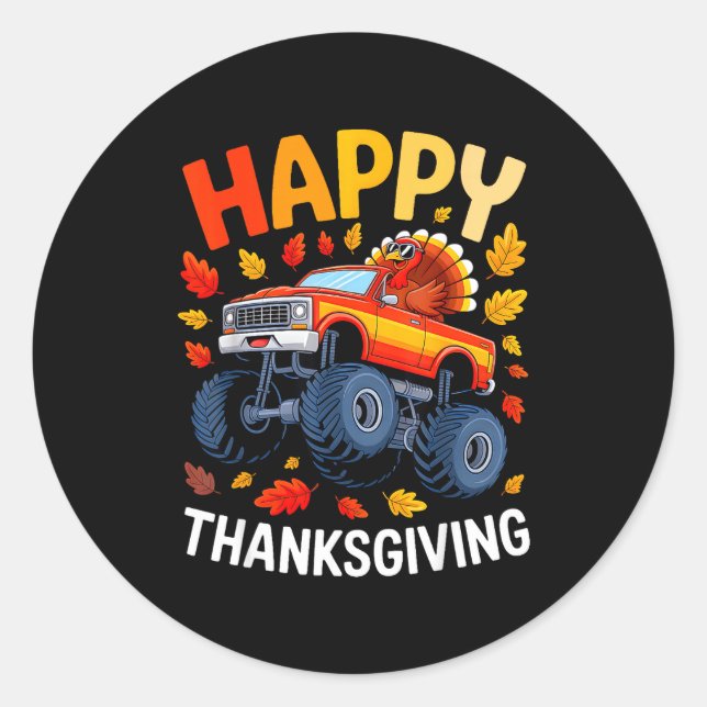 Adesivo Funny Monster Truck Turkey Happy Thanksgiving For  (Frente)
