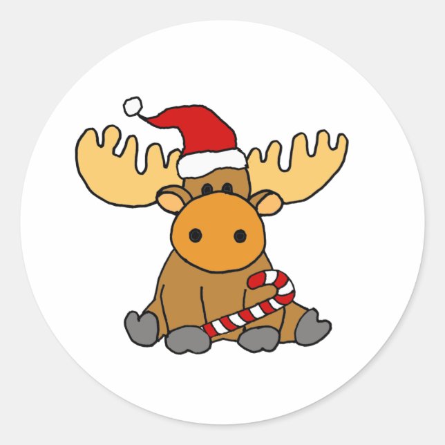 Adesivo Funny Moose in Santa hat Christmas Cartoon (Frente)