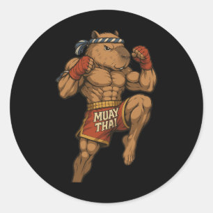 Adesivo Funny Muay Thai Capybara Thai Boxando Artes Marcia