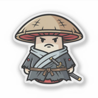 Adesivo Funny Mushroom Ronin Wandering Samurai Illustratio