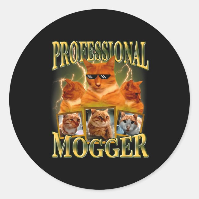 Adesivo Funny Professional Mogger Cat Meme Mewing Looksmax (Frente)