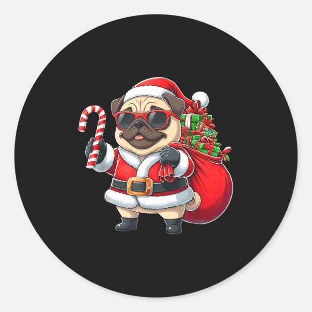 Adesivo Funny Pug Christmas Santa Outfit Xmas Mom Dad Kids (Frente)