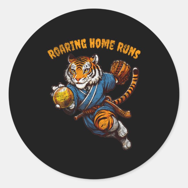 Adesivo Funny Quote Roaring Home Run Ball Retro Tiger Love (Frente)
