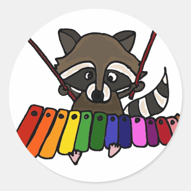 Adesivo Funny Raccoon Jogando Xylofone Colorido (Frente)