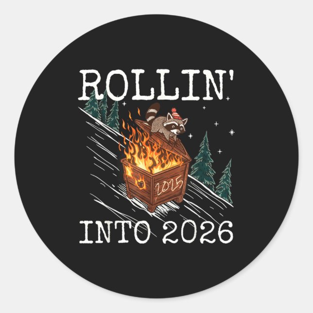 Adesivo Funny Raccoon Rolling Into 2026 Retro New Year 202 (Frente)