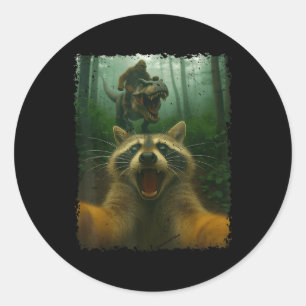 Adesivo Funny Raccoon Selfie Com T-rex Dinossaur E Bigfo