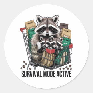 Adesivo Funny Raccoon Survival Mode Active Sticker - Coffe