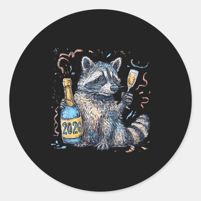 Adesivo Funny Raccoon With Champagne Disco Ball New Years  (Frente)