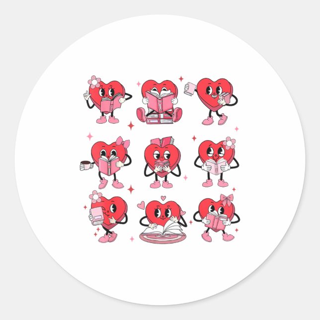 Adesivo Funny Reading Heart Book Valentines Day Teacher Wo (Frente)