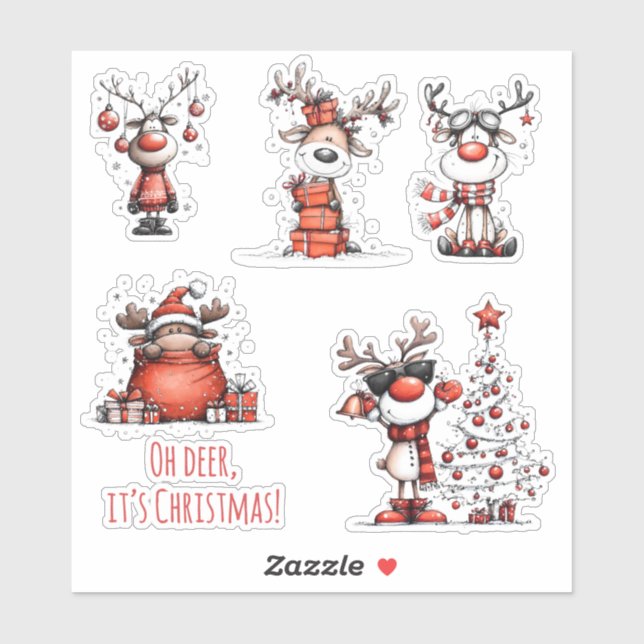 Adesivo Funny Reindeer Christmas Stickers – Oh Deer! (Folha)