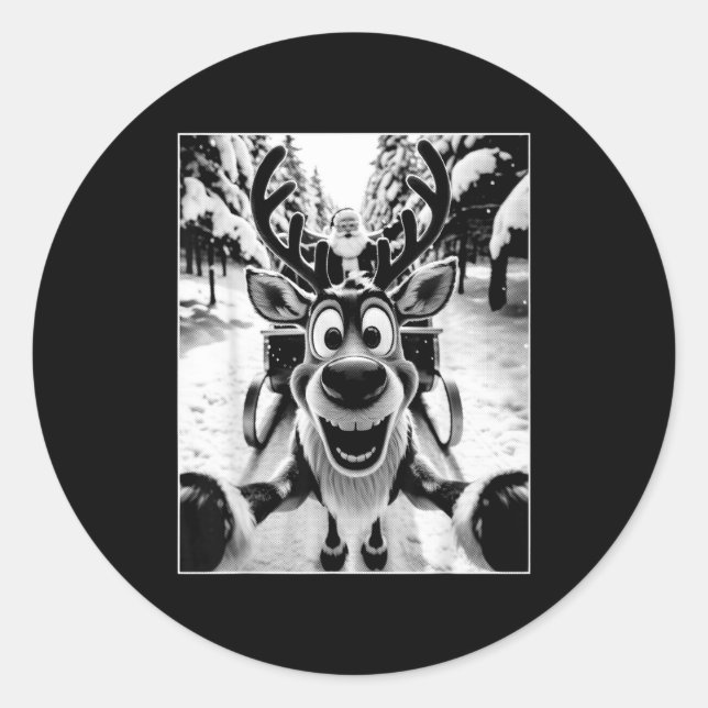 Adesivo Funny Reindeer Selfie Santa Sleigh Christmas Holid (Frente)