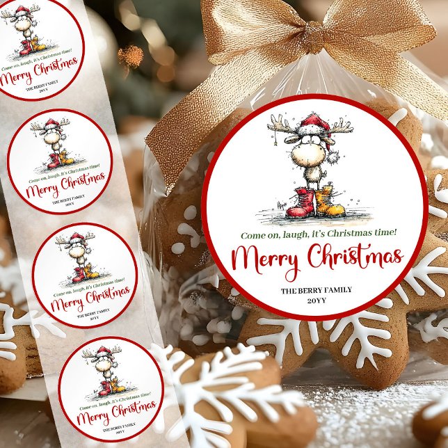 Adesivo Funny reindeer sticker whimsical red green cartoon (Funny reindeer sticker whimsical red green cartoon

)