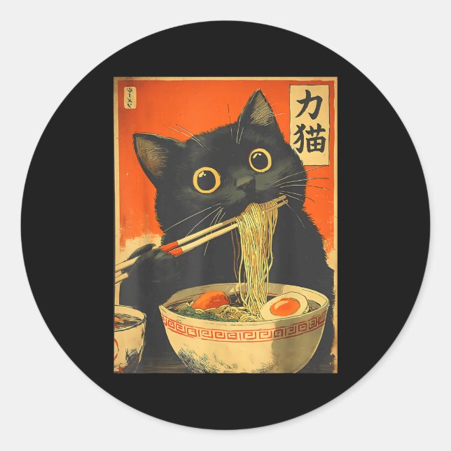 Adesivo Funny Retro Anime Cat Ramen Japanese Cat Graphic A (Frente)