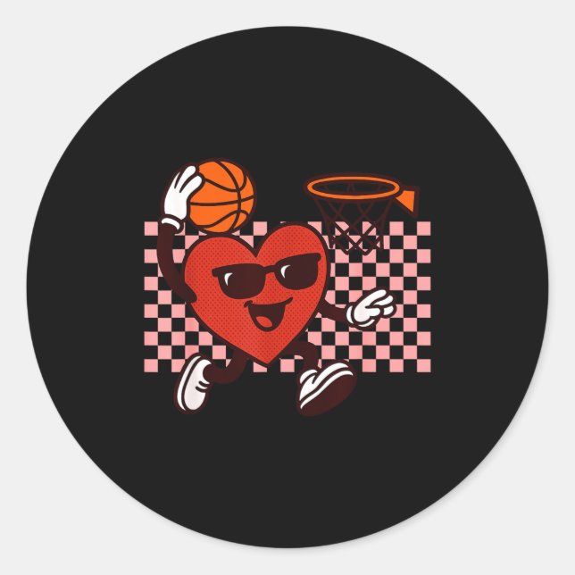 Adesivo Funny Retro Heart Graphic Basketball Player Kids V (Frente)