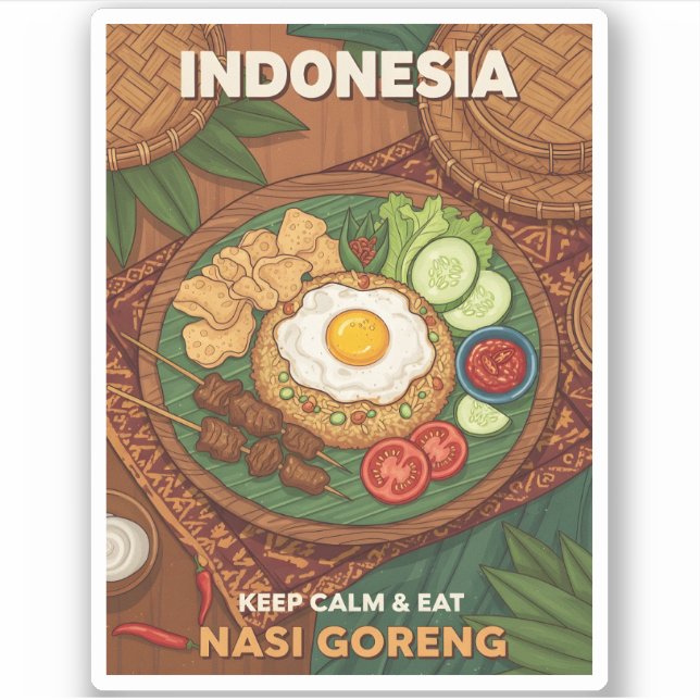 Adesivo Funny Retro Travel Indonesia Nasi Goreng Food (Frente)