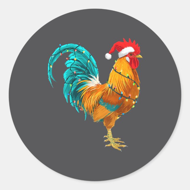 Adesivo Funny Rooster Chicken Santa Christmas Lights Farme (Frente)