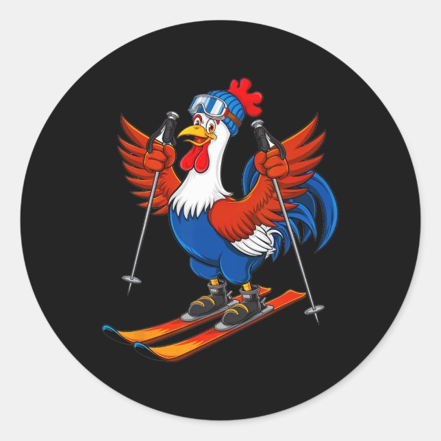 Adesivo Funny Rooster Skiing Adventure Cartoon  (Frente)