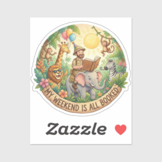 Adesivo Funny Safari Animals Reading Book Lover Pun