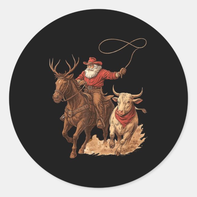 Adesivo Funny Santa Cowboy Rodeo Reindeer Western Horse Ro (Frente)