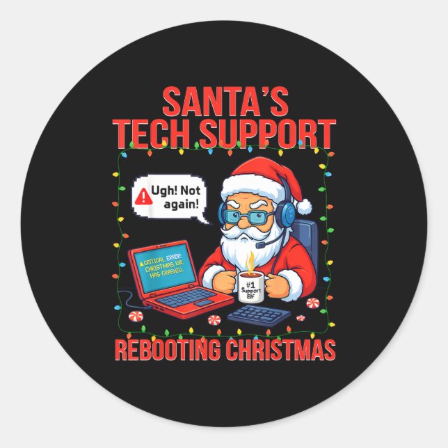Adesivo Funny Santa Rebooting Support Engineer s Tech (Frente)