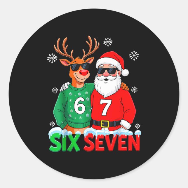 Adesivo Funny Santa Reindeer 6 7 Christmas Meme Six Seven  (Frente)