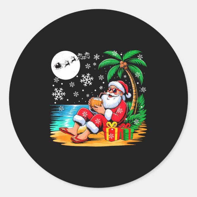 Adesivo Funny Santa Sungles Drinking Coconut On Beach Chri (Frente)