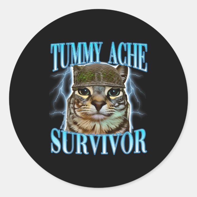 Adesivo Funny Saying Cats Tummy Ache Survivor Cat Meme Hum (Frente)