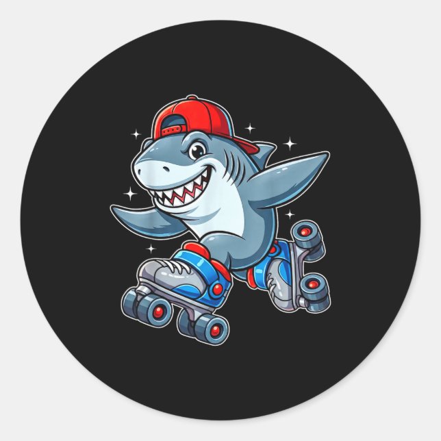 Adesivo Funny Shark On Roller Skates Cute Cool Skater Anim (Frente)