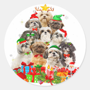 Adesivo Funny Shih Tzu Santa Hat Luzes de Natal Presente