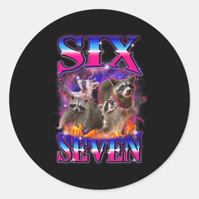 Adesivo Funny Six Seven 67 Meme 67 Racoon Meme Bootleg Grá (Frente)