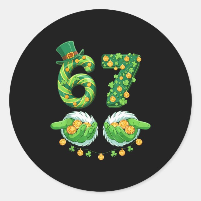 Adesivo Funny Six Seven 67 Meme Shamrocks St Patricks Day  (Frente)