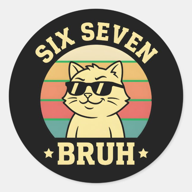 Adesivo Funny Six Seven Bruh Cat Retro Attitude Cool Vibes (Frente)