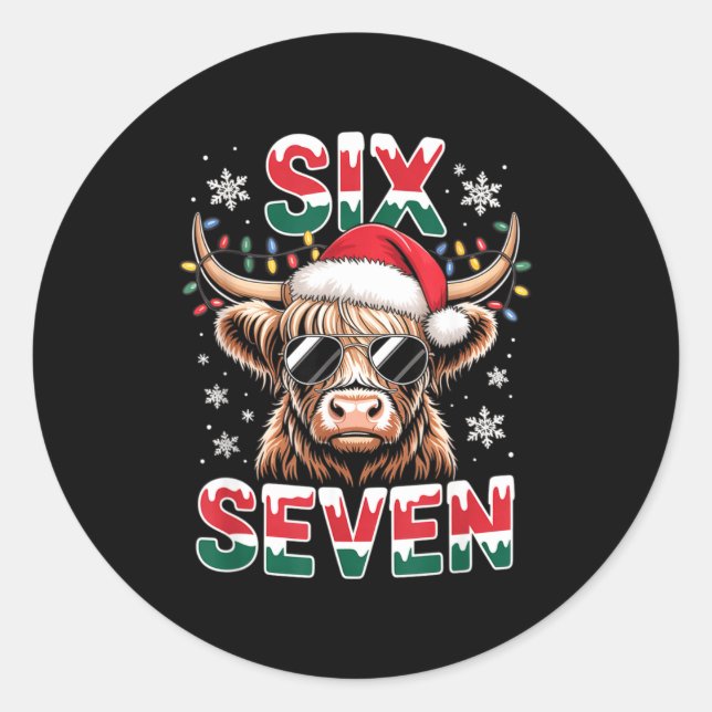 Adesivo Funny Six Seven Highland Cow Christmas 67 Cool Xma (Frente)