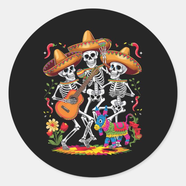 Adesivo Funny Skeleton Cinco De Mayo Fiesta Mexicano Festi (Frente)
